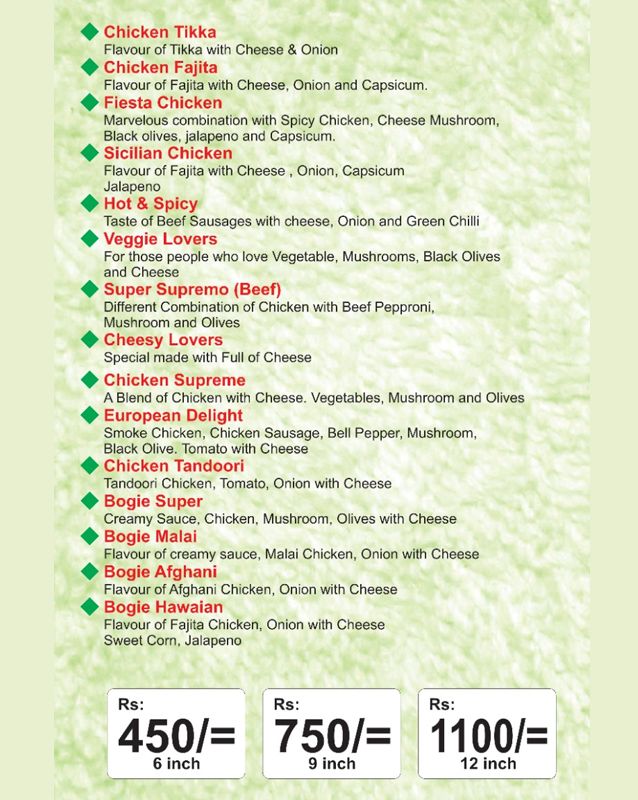 Cafe Bogie menu
