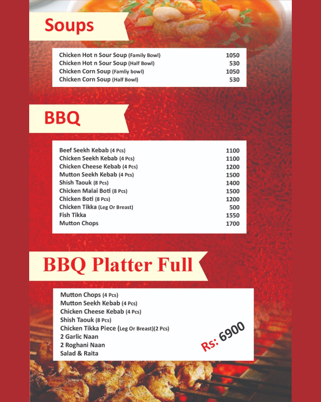 Ziafat Barbecue menu