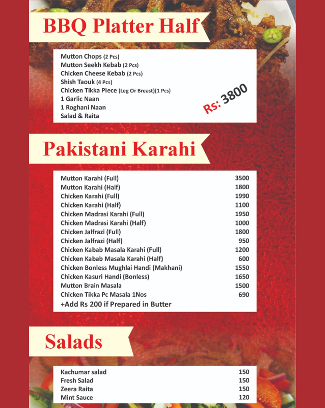 Ziafat Barbecue menu