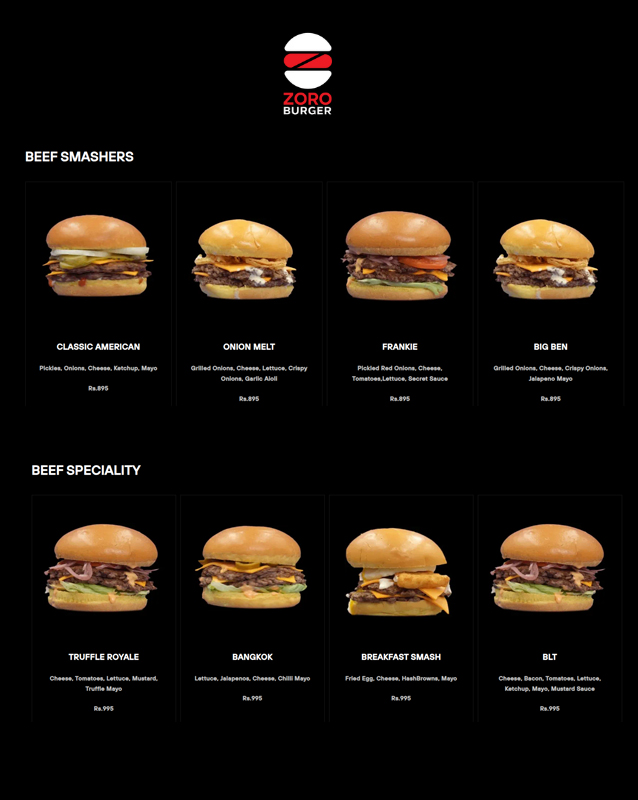 Zoro Burger   menu