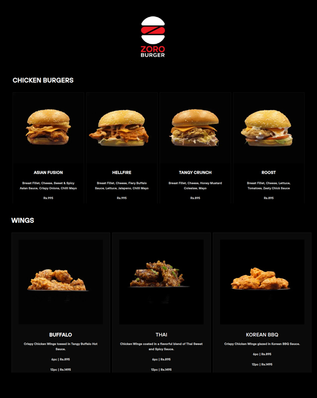 Zoro Burger   menu