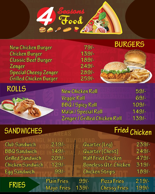4 Seasons Food menu