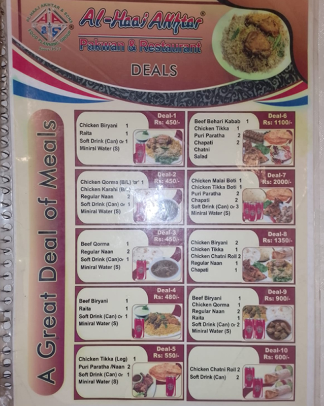 Al Haaj Akhtar Restaurant menu