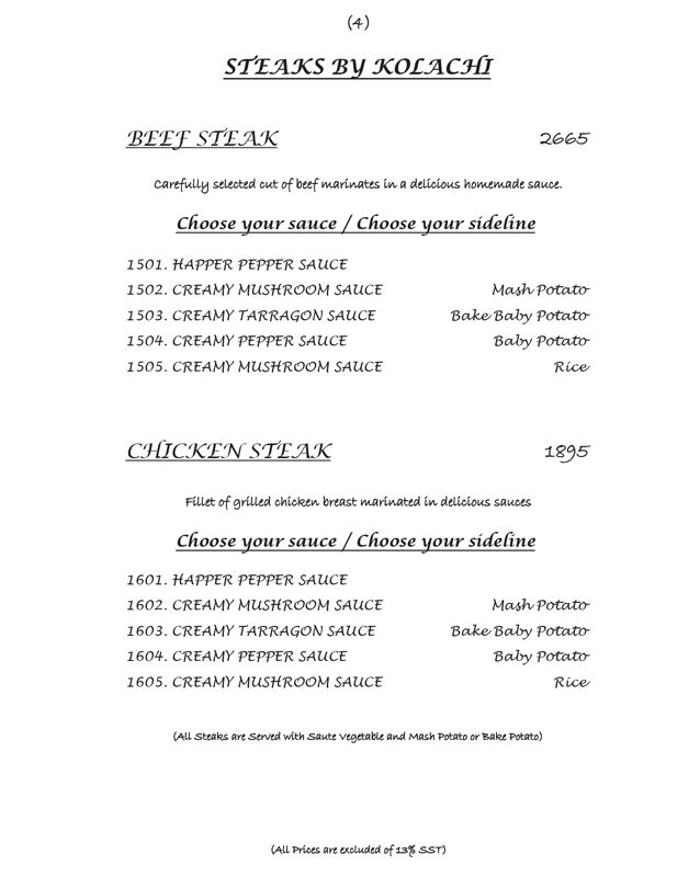 Kolachi Restaurant menu