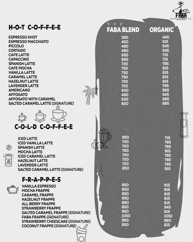Faba Coffee menu